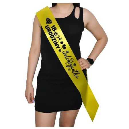 Szarfa ŻÓŁTA Osiemnastka 18 Urodziny Solenizantka